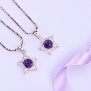 Amethyst Sterling Silver Star Pendant With Chain
