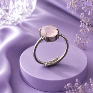 Rose Quartz Diamond Cut Ring