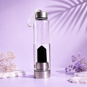 Glass Water Bottle With Black Obsidian Pencil