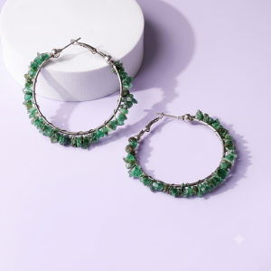 Green Jade Chips Huggie Hoops Earring
